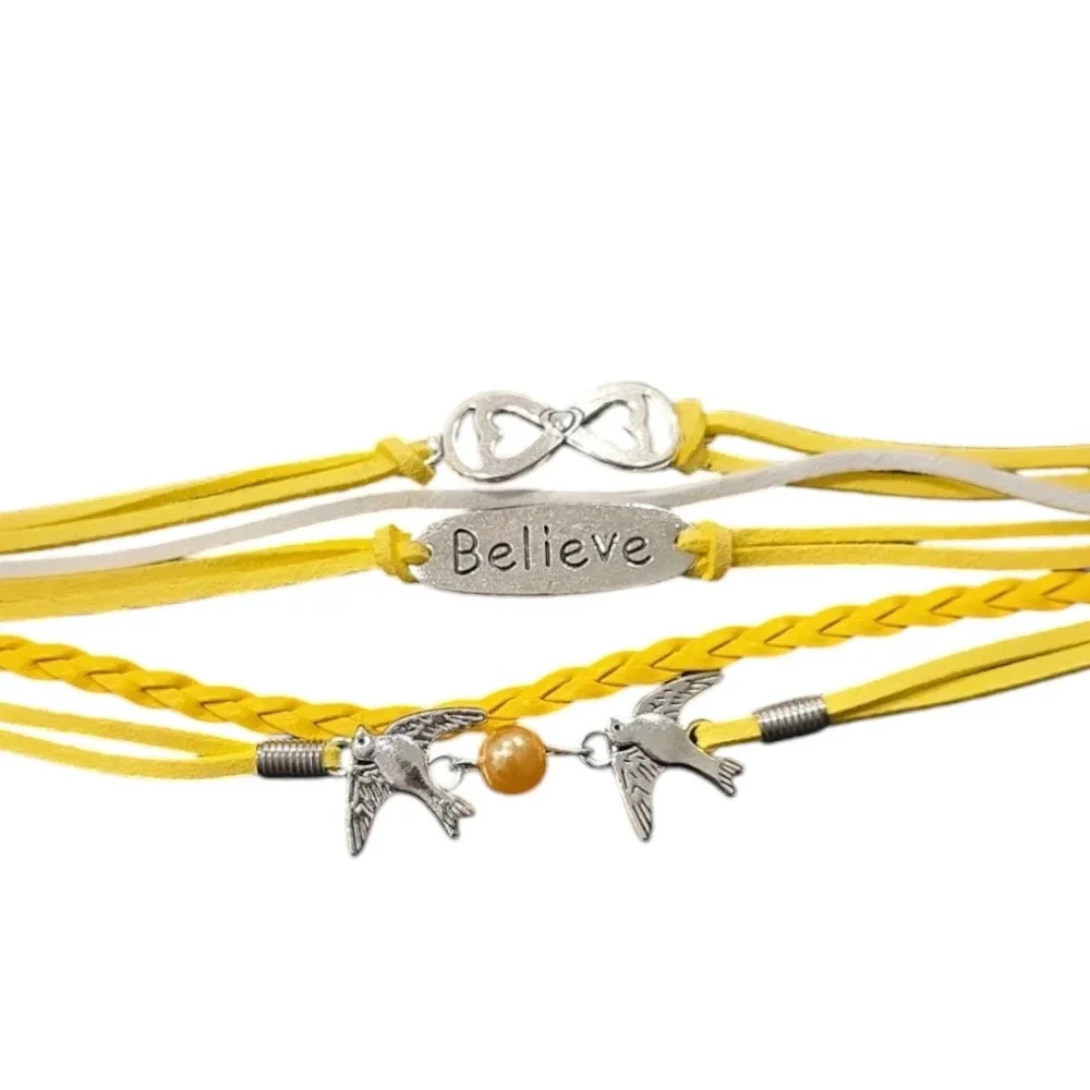 Believe Doves Faux Pearl Faux Leather Multi-layered Bracelet